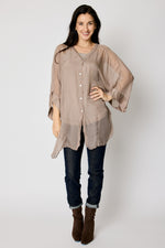 Italian Silk Button Up Blouse Taupe #54