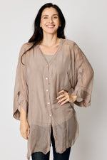 Italian Silk Button Up Blouse Taupe #54