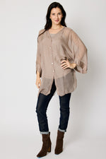 Italian Silk Button Up Blouse Taupe #54