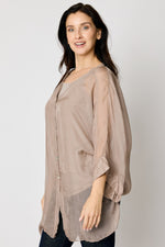 Italian Silk Button Up Blouse Taupe #54
