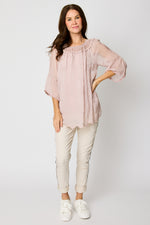 Italian Silk Lace Trim Embroidered Top (2 Colors) #41