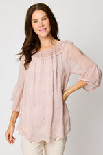 Italian Silk Lace Trim Embroidered Top (2 Colors) #41