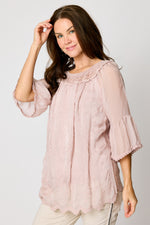 Italian Silk Lace Trim Embroidered Top (2 Colors) #41