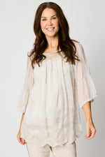 Italian Silk Lace Trim Embroidered Top (2 Colors) #41