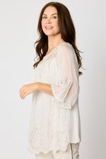 Italian Silk Lace Trim Embroidered Top (2 Colors) #41