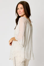 Italian Silk Lace Trim Embroidered Top (2 Colors) #41