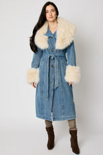 Fur Trim Denim Duster
