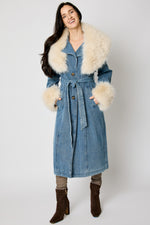 Fur Trim Denim Duster