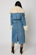 Fur Trim Denim Duster