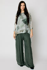 Italian Silk Flowing Olive Smoke Dye Shirt #71