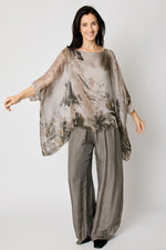 Italian Silk Flowing Top Taupe Wave #71