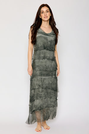 Italian Silk Long Layered Dress (7 Colors) O/S / Denim Blue