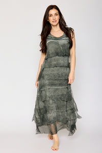 Italian Silk Long Layered Dress (7 Colors) O/S / Denim Blue Italian Silk Long Layered Dress (7 Colors) O/S / Denim Blue