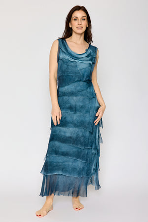 Italian Silk Long Layered Dress (7 Colors) O/S / Denim Blue Italian Silk Long Layered Dress (7 Colors) O/S / Denim Blue