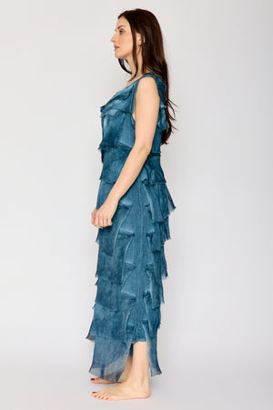 Italian Silk Long Layered Dress (7 Colors) O/S / Denim Blue Italian Silk Long Layered Dress (7 Colors) O/S / Denim Blue
