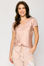 Crew Neck Satin Short Sleeve Blouse (6 Colors)