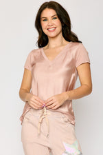 Crew Neck Satin Short Sleeve Blouse (6 Colors)