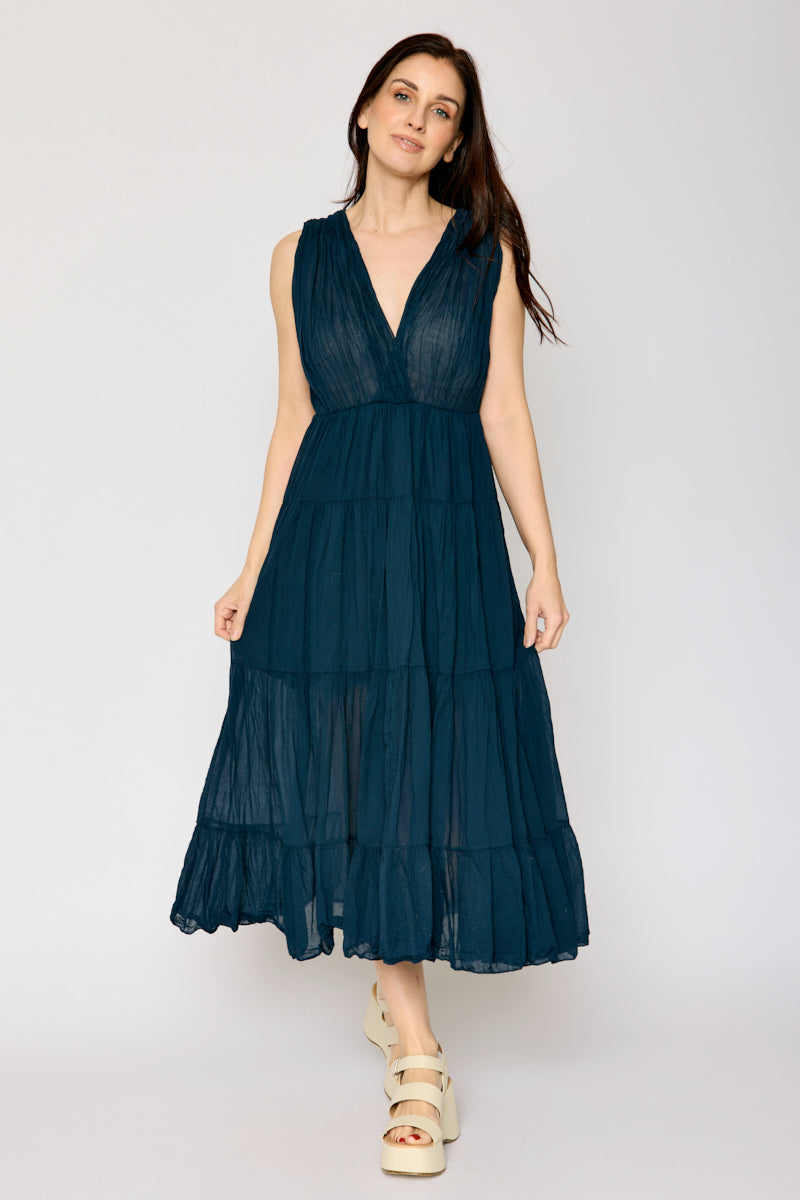 Deep V Cotton Voile Long Dress (2 Colors) Chocolate / One size