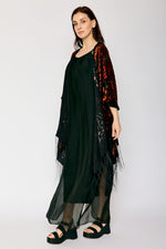 Burnout Orange and Black Fringe Kimono