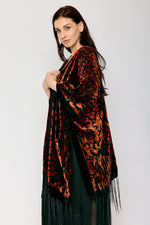 Burnout Orange and Black Fringe Kimono