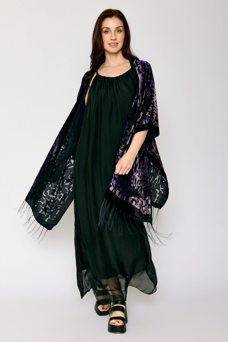 Burnout Purple and Black Fringe Kimono