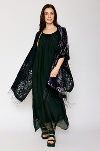Burnout Purple and Black Fringe Kimono