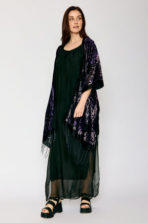 Burnout Purple and Black Fringe Kimono