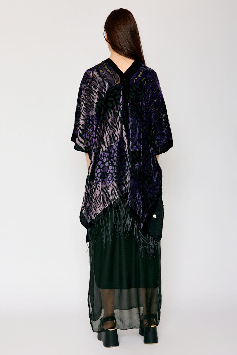 Burnout Purple and Black Fringe Kimono