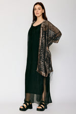 Burnout Taupe and Black Fringe Kimono