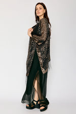 Burnout Taupe and Black Fringe Kimono