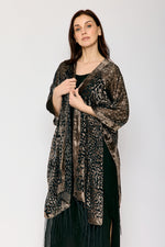 Burnout Taupe and Black Fringe Kimono