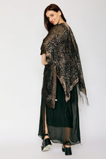 Burnout Taupe and Black Fringe Kimono