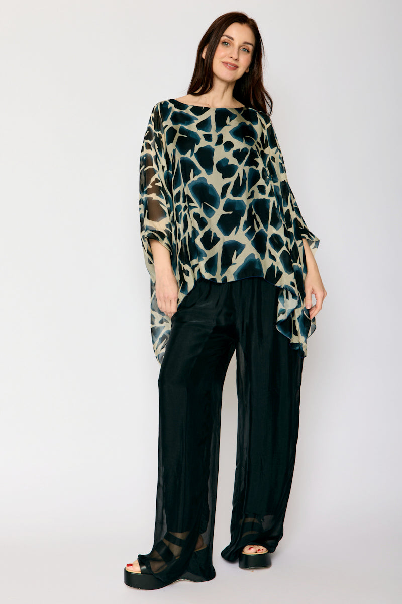 Italian Silk Hide Pattern Flowing Top - Jacqueline B Clothing
