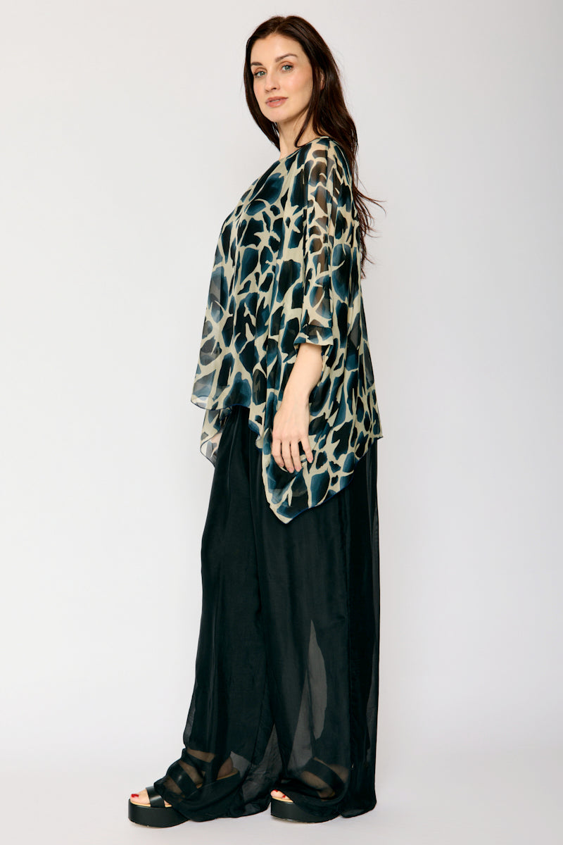 Italian Silk Hide Pattern Flowing Top - Jacqueline B Clothing