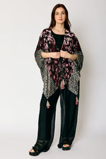 Mixed Print Velvet Tassel Kimono