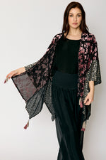 Mixed Print Velvet Tassel Kimono