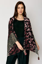 Mixed Print Velvet Tassel Kimono