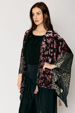 Mixed Print Velvet Tassel Kimono