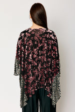 Mixed Print Velvet Tassel Kimono