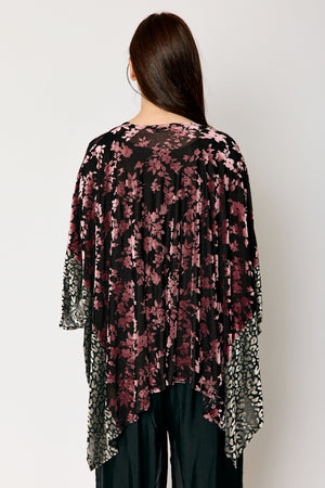Mixed Print Velvet Tassel Kimono