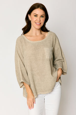 Open Weave 3/4 Sleeve Pocket Top (3 Colors)