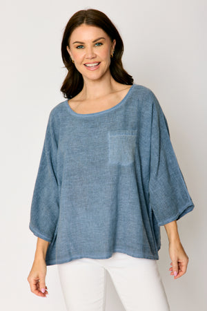 Open Weave 3/4 Sleeve Pocket Top (3 Colors)