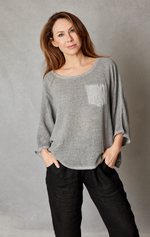 Open Weave 3/4 Sleeve Pocket Top