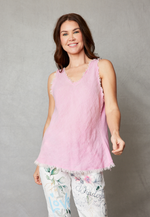 Raw Edge Bias Cut V-Neck Linen Tank