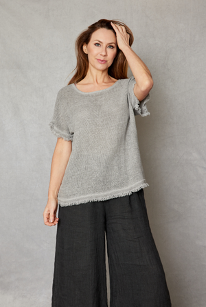 Raw Edge Open Weave Linen Top