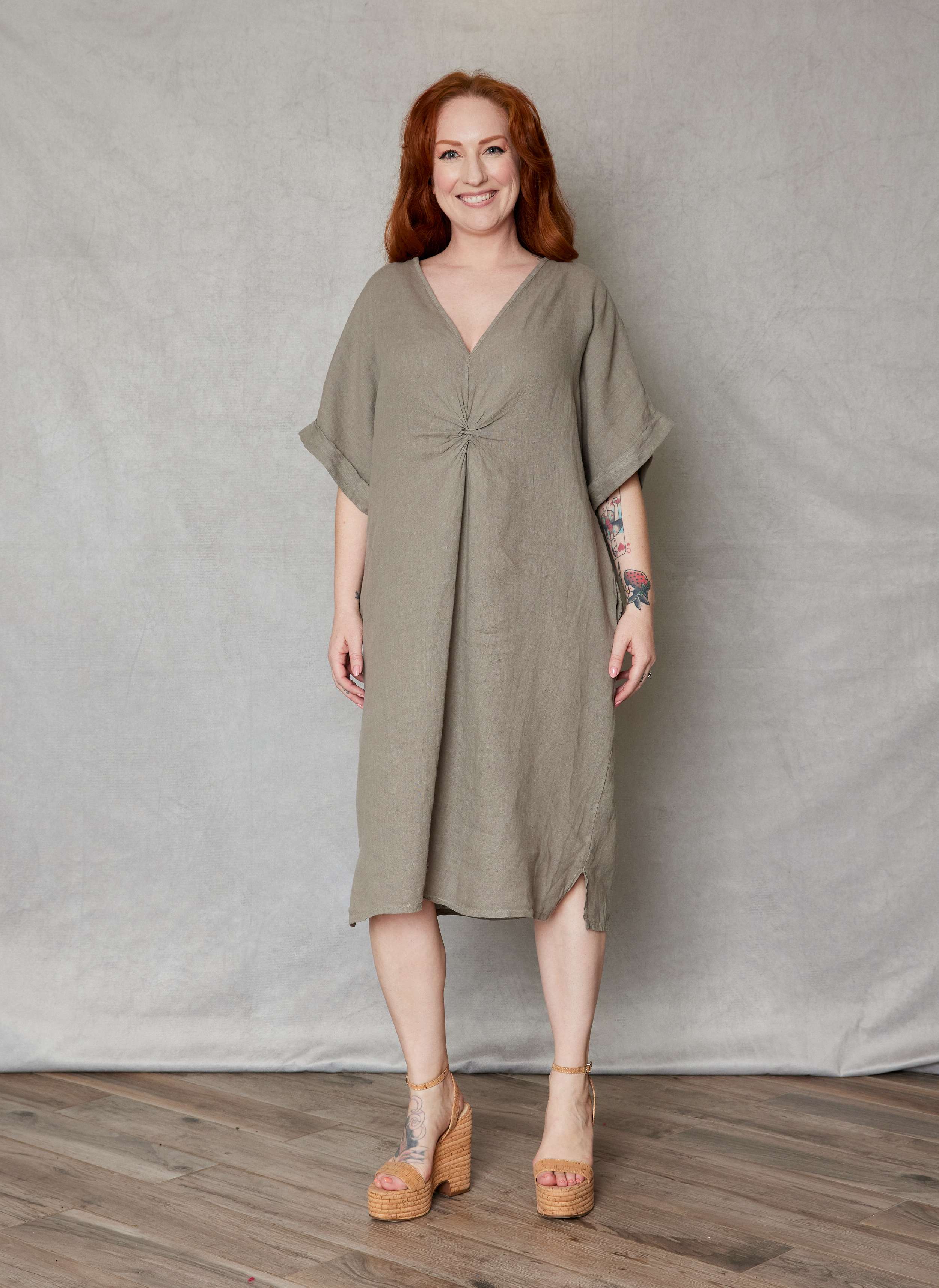 Linen Twist Front Dress