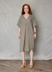 linen twist front dress Linen Twist Front Dress O/S / Taupe