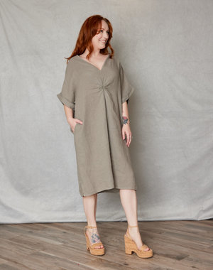 Linen Twist Front Dress O/S / Taupe Linen Twist Front Dress O/S / Taupe