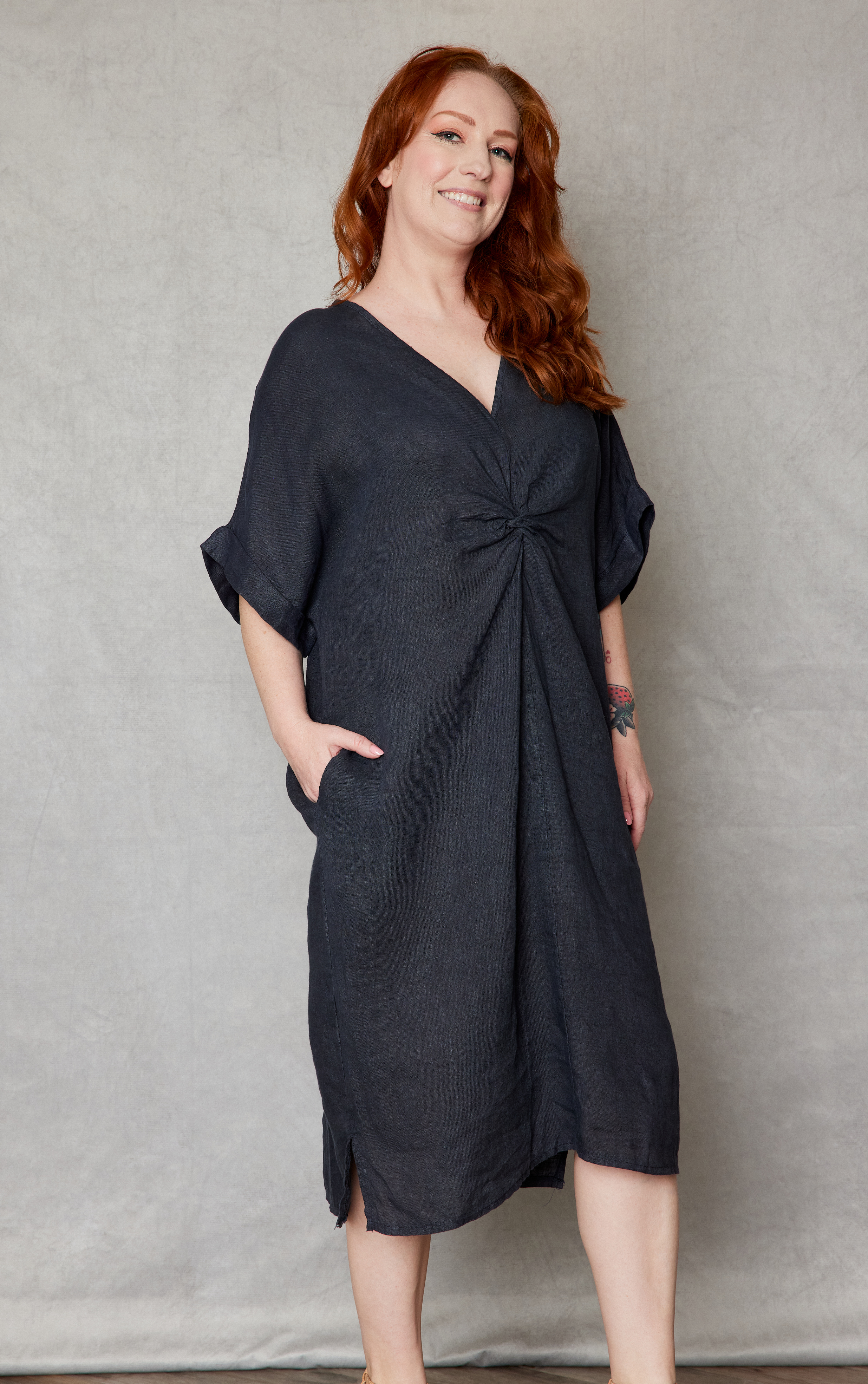 Linen Twist Front Dress