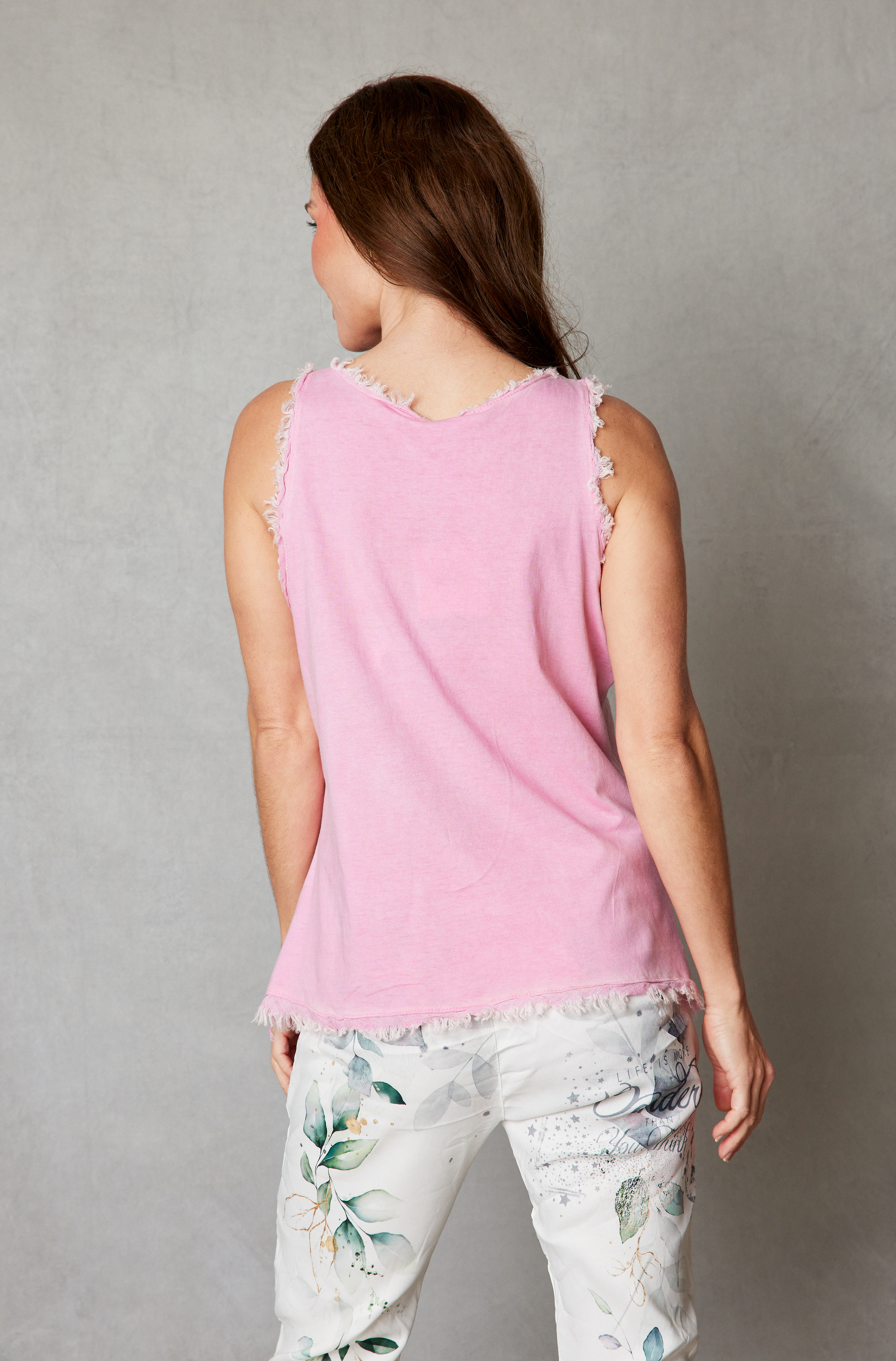 Raw Edge Bias Cut V-Neck Linen Tank